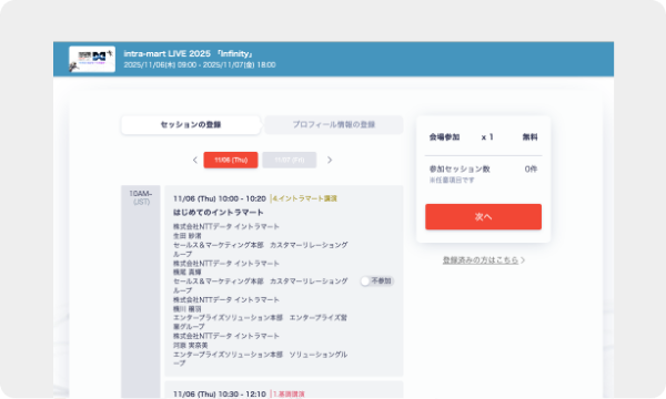 セッションの登録